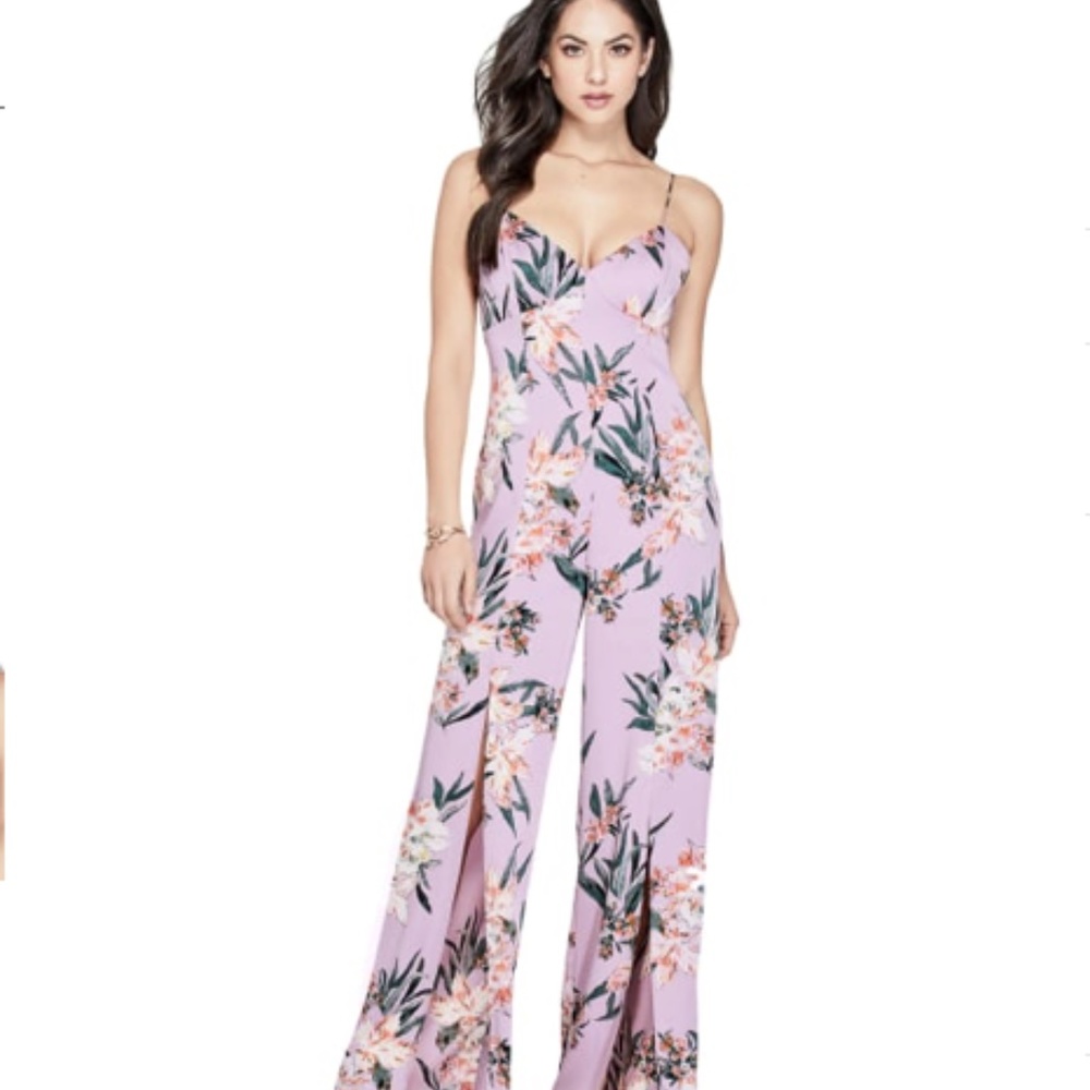 Guess LEIGH FLORAL JUMPSUIT Lavender size 10 - Picture 2 of 14